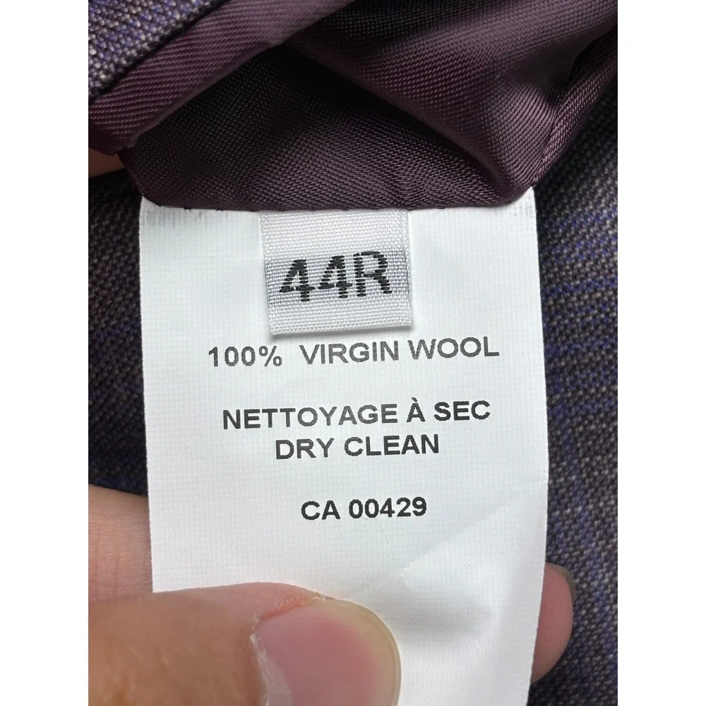 Peter Millar 44R Mens Coat Purple Blue Plaid 100% Virgin Wool Blazer Portugal